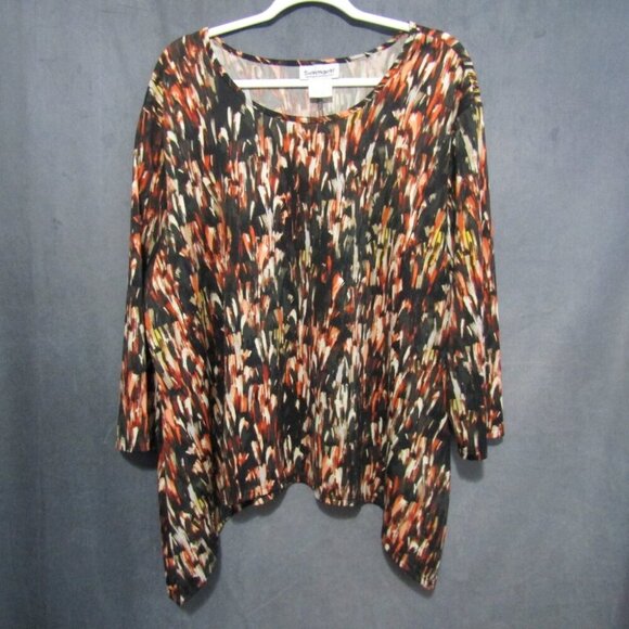 Serengeti Black Rust Abstract Print 3/4 Sleeve Top Womens Size 2X Sharkbite Hem - Picture 7 of 7